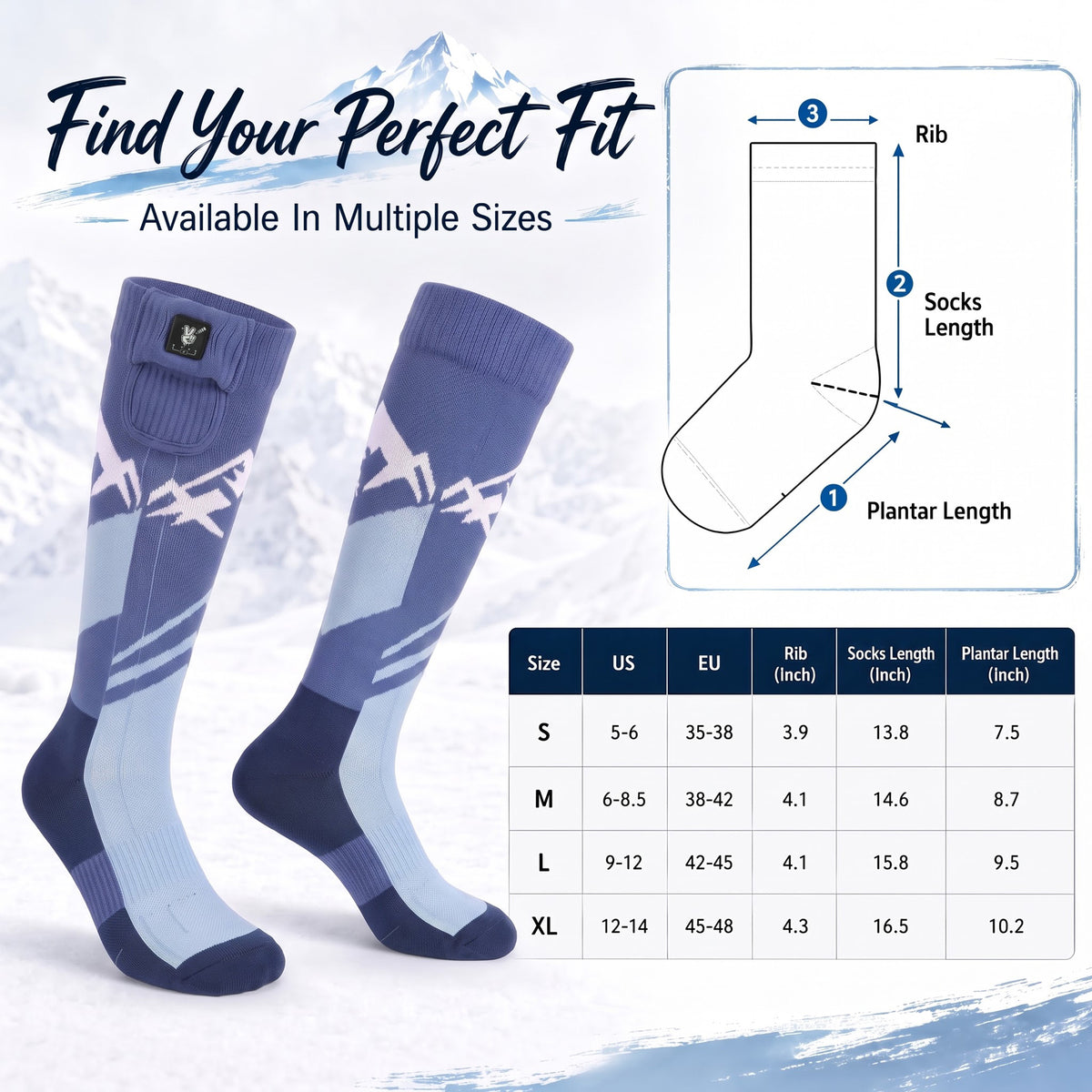 Lightweight Fit Heated Ski Socks