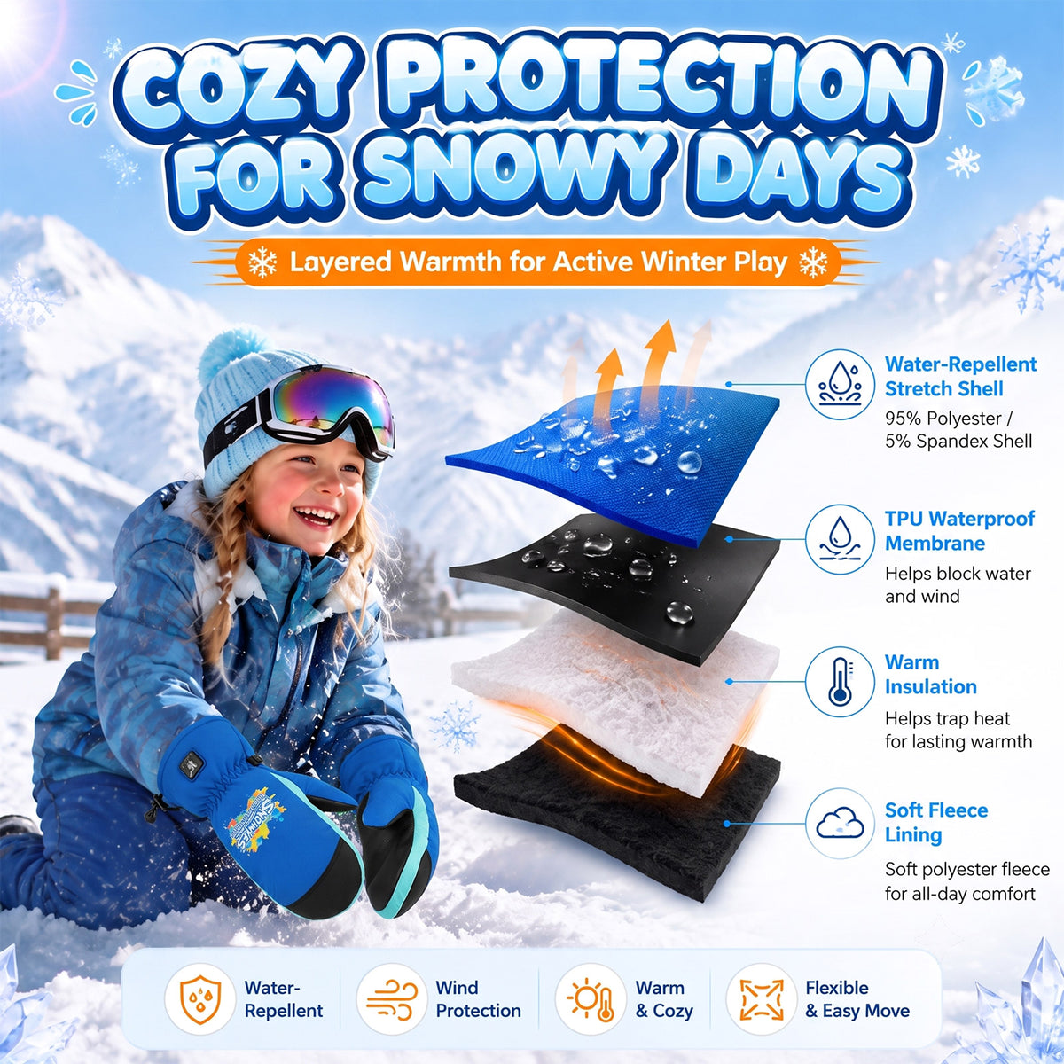 Kids Heated Ski Mittens – Wild Splash