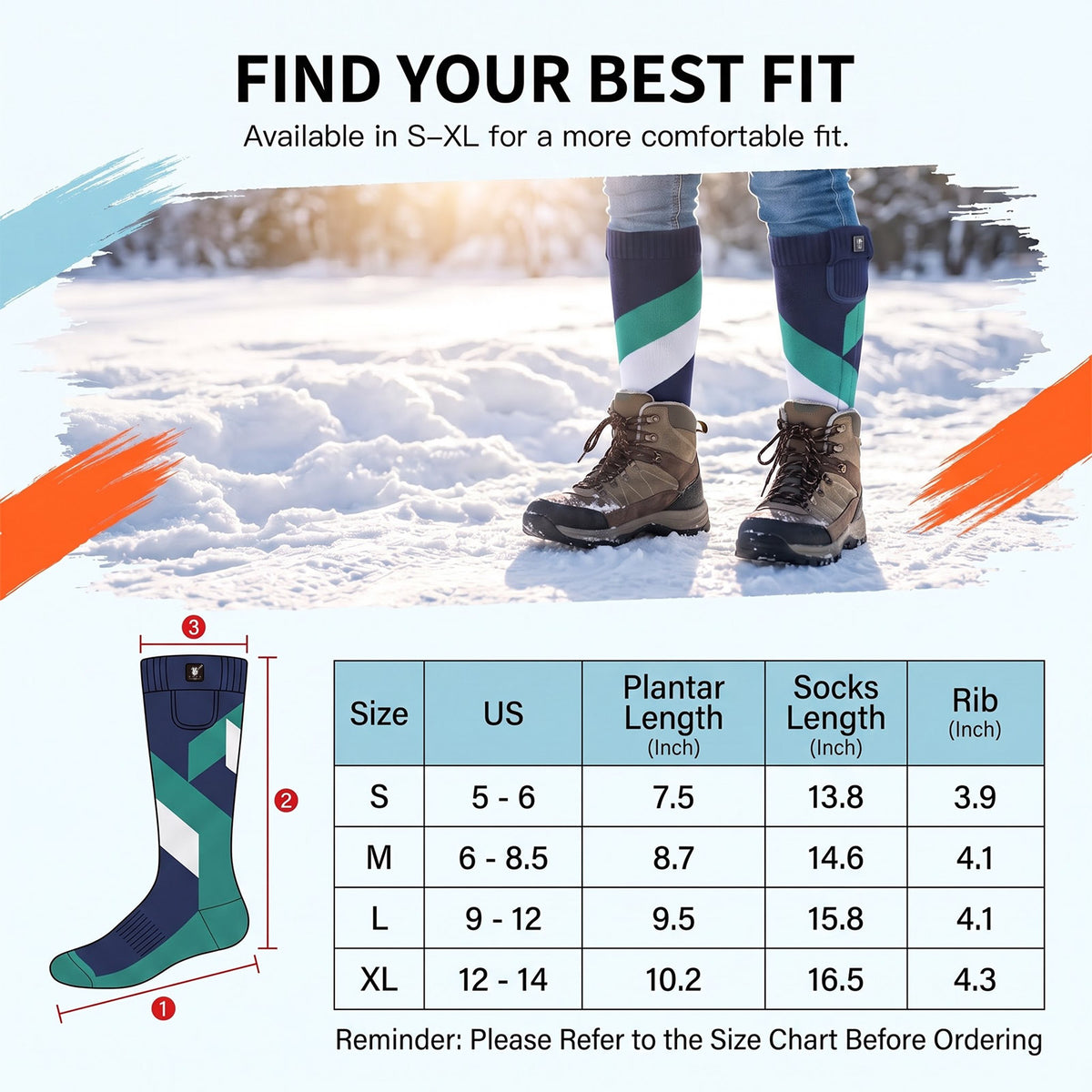 Protective Support Heated Ski Socks