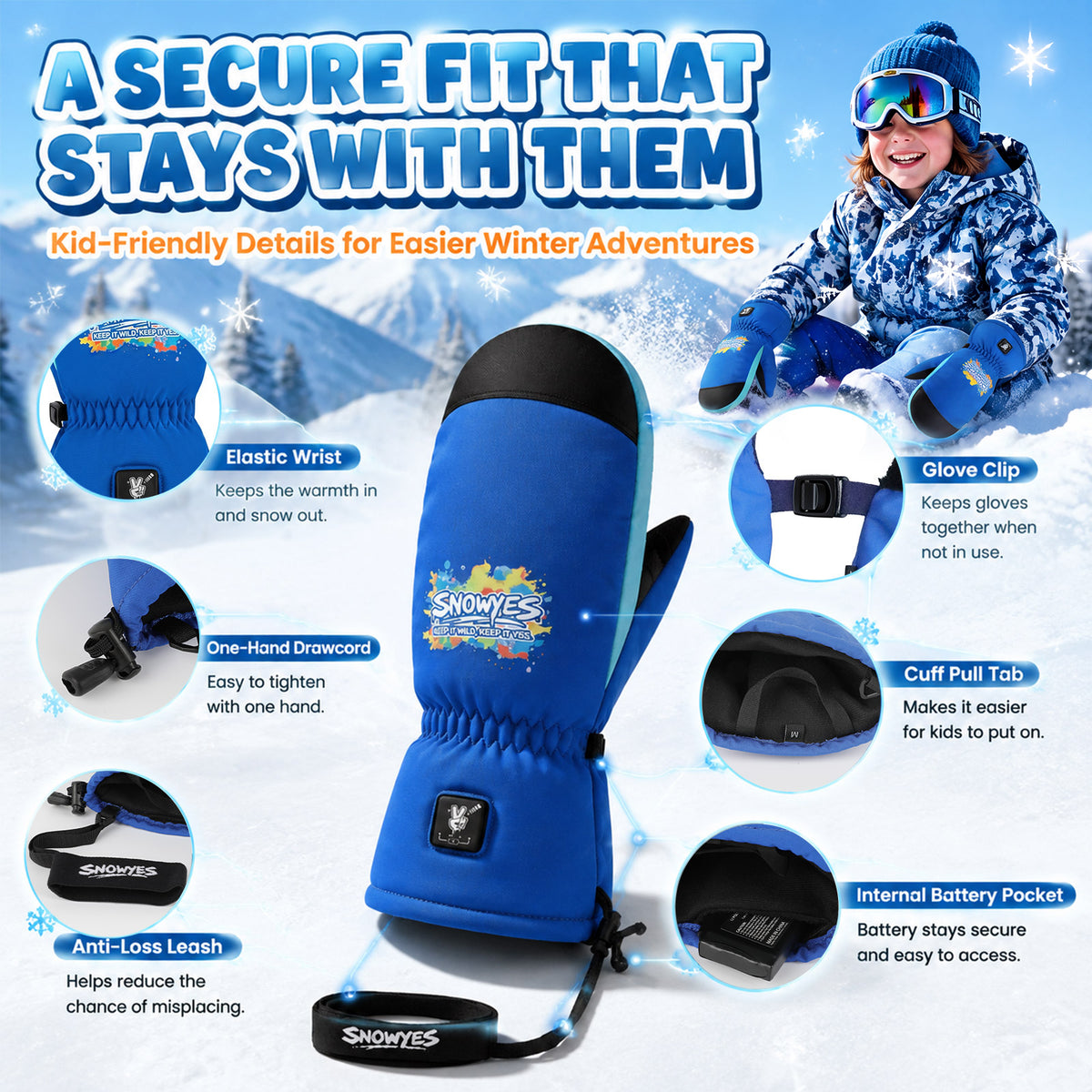 Kids Heated Ski Mittens – Wild Splash